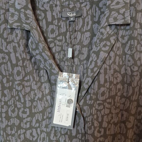 NEW RAILS Beatrice Charcoal Cheetah Dress Medium Midi Satin Belted Long Sleeve - Picture 4 of 11